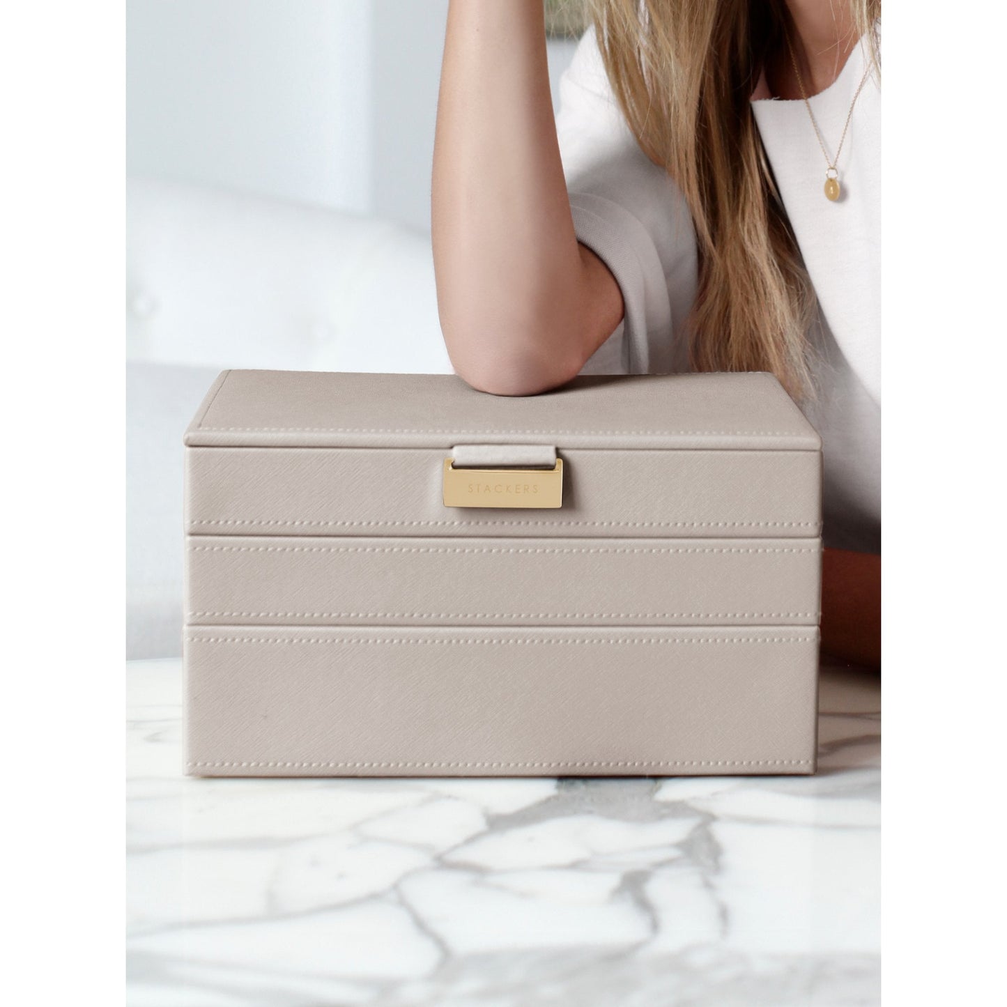 Ladies Taupe Faux Leather Set of 3 Classic Jewellery Box 73774