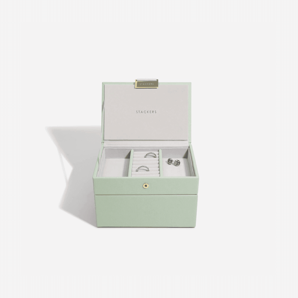 Ladies Sage Green Faux Leather Mini Jewellery Box 74520