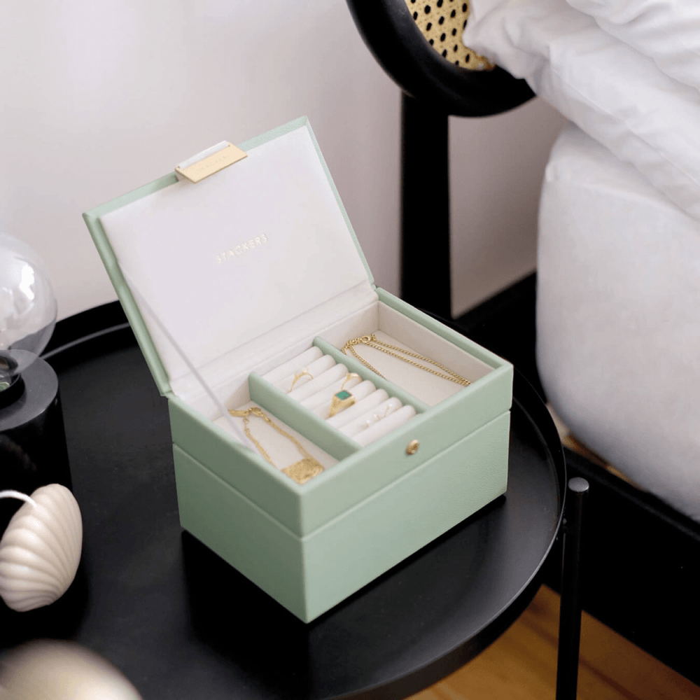 Ladies Sage Green Faux Leather Mini Jewellery Box 74520