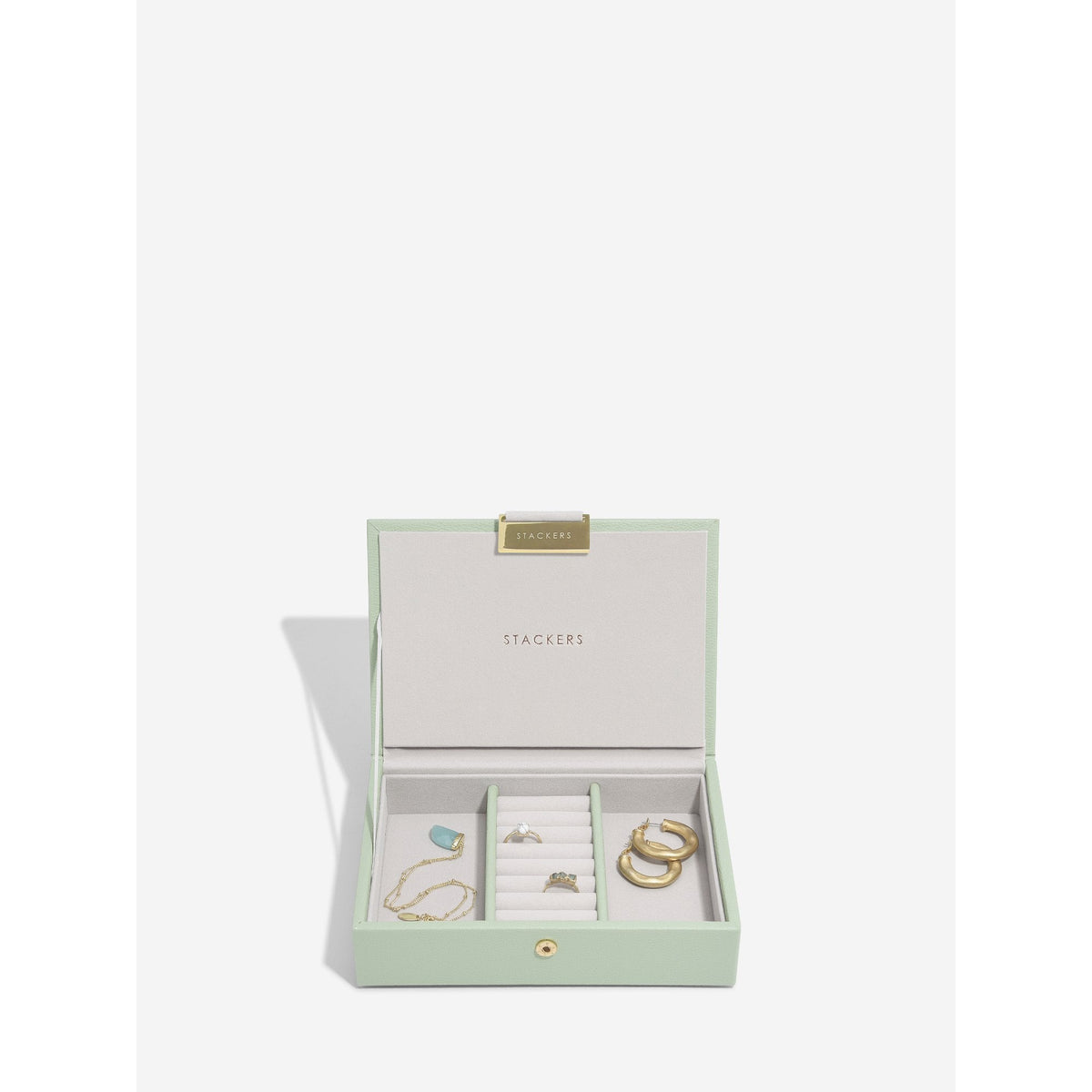 Ladies Sage Green Faux Leather Mini Jewellery Box 74520