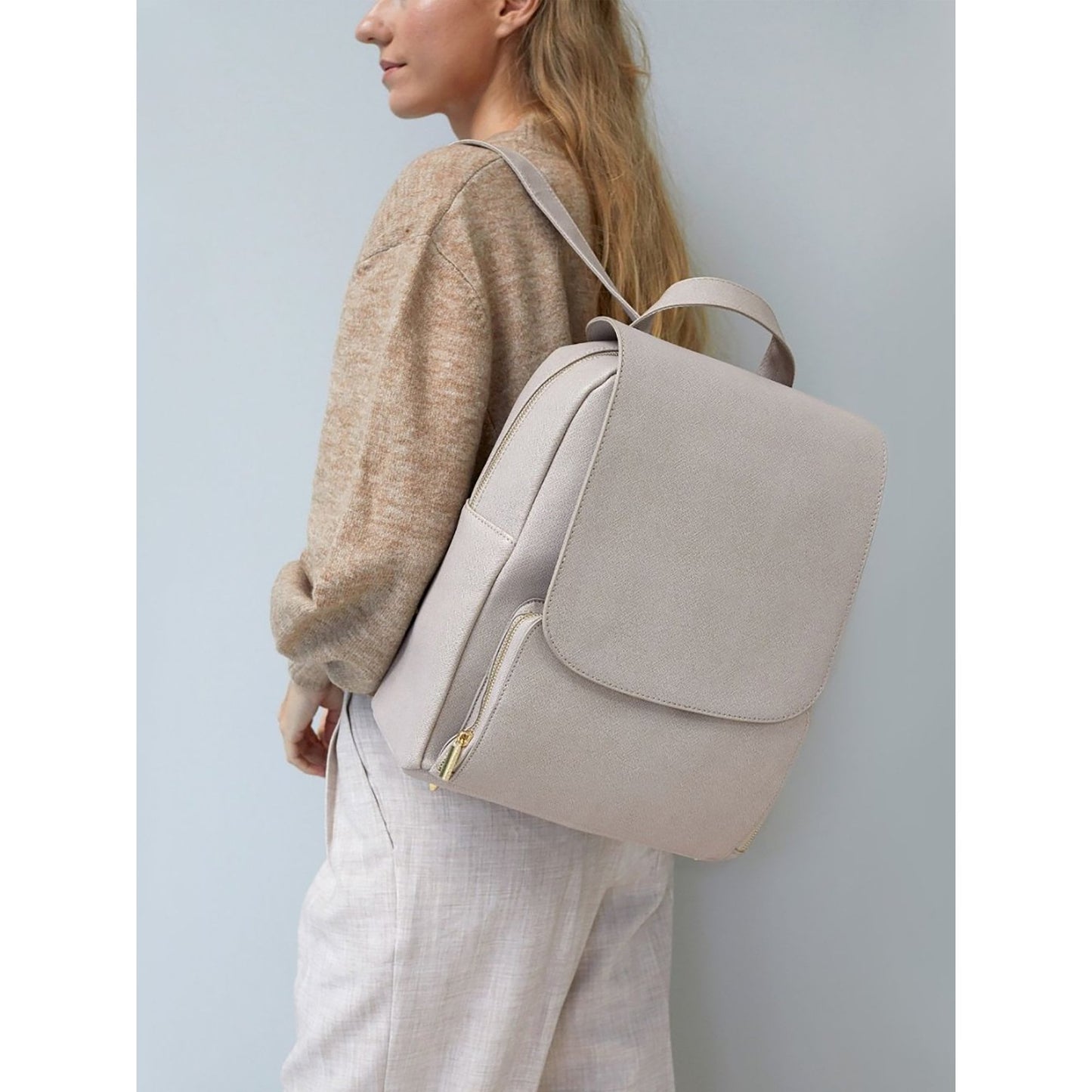 Ladies Large Faux Leather Taupe Backpack Bag 74418