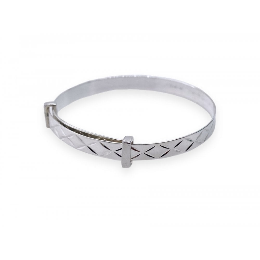 Sterling Silver Expandable Baby Bangle Diamond Cut SCE4I