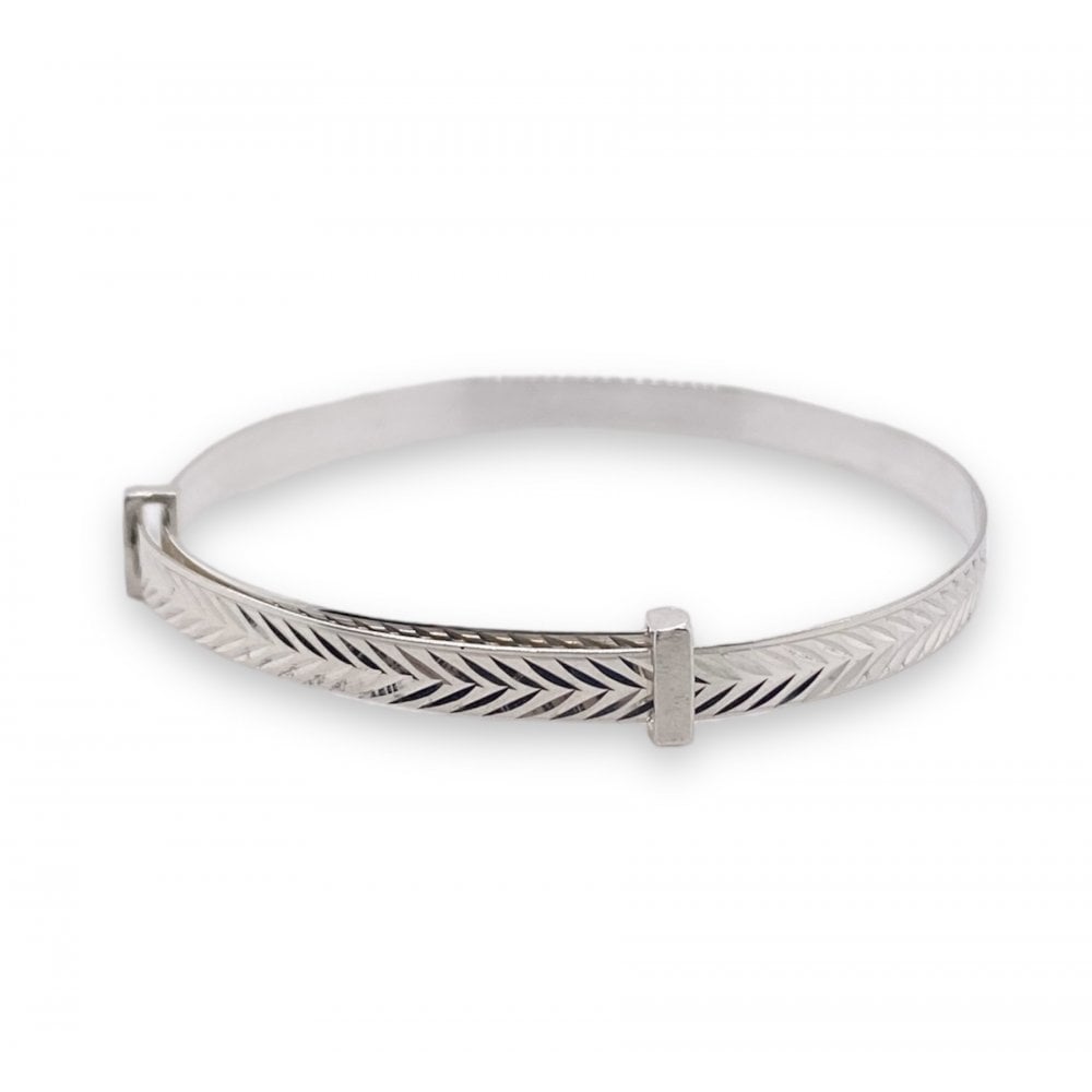 Sterling Silver Expandable Baby Bangle Diamond Cut Pattern SME40