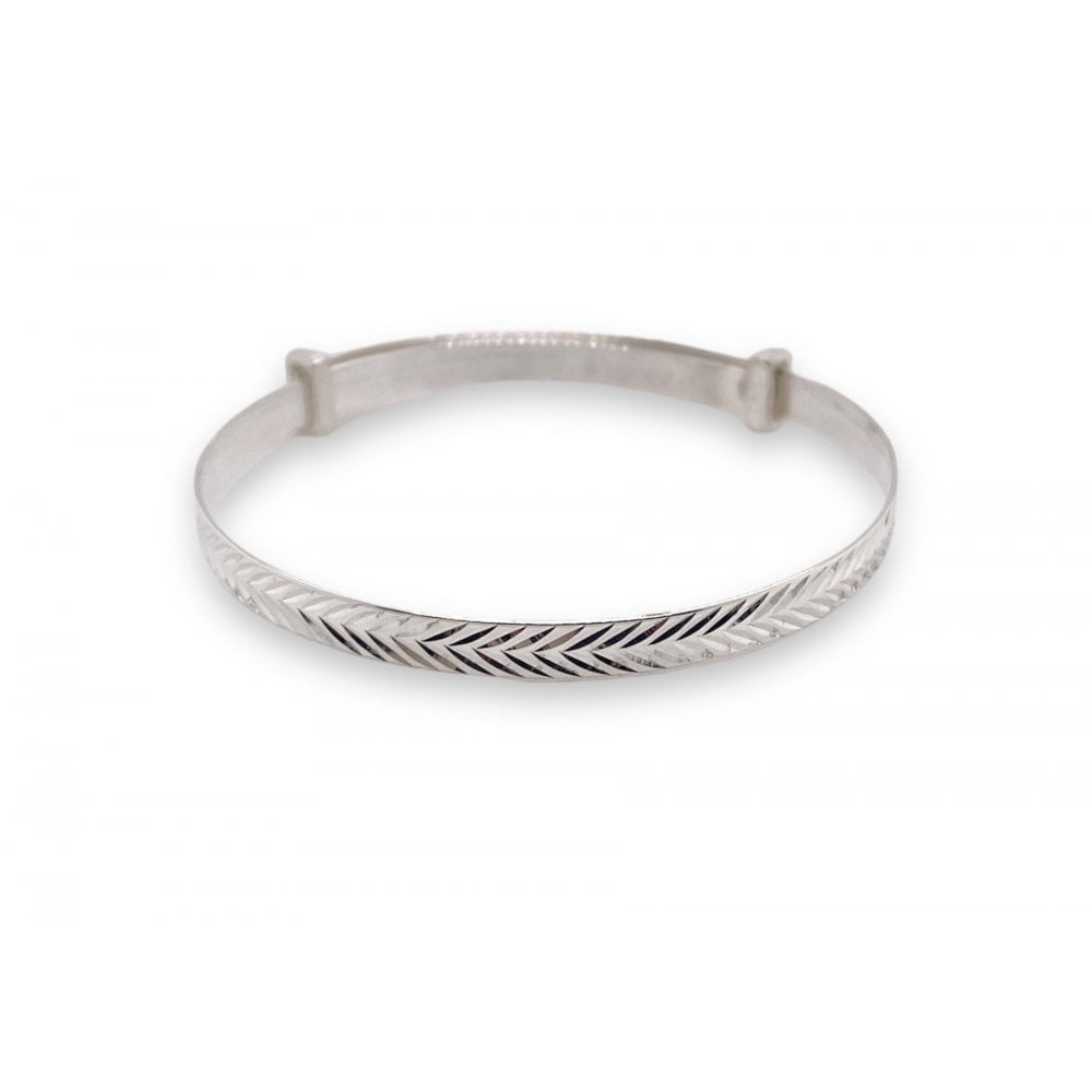 Sterling Silver Expandable Baby Bangle Diamond Cut Pattern SME40