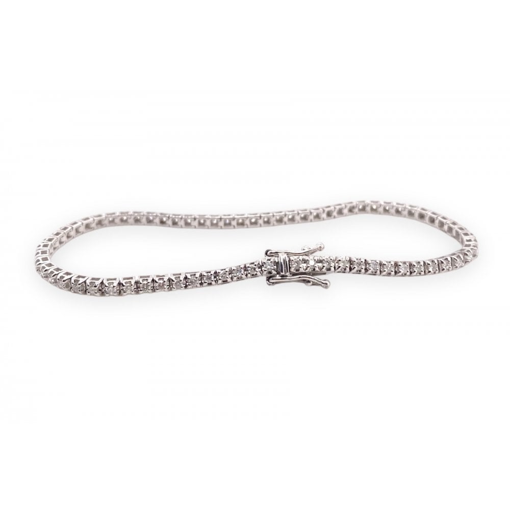 9ct White Gold Ladies Diamond Line Tennis Bracelet 1.03ct
