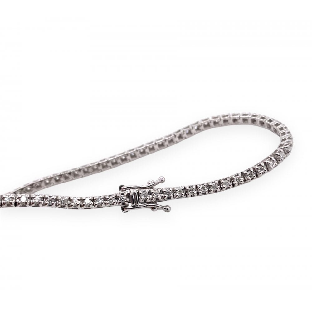9ct White Gold Ladies Diamond Line Tennis Bracelet 1.03ct