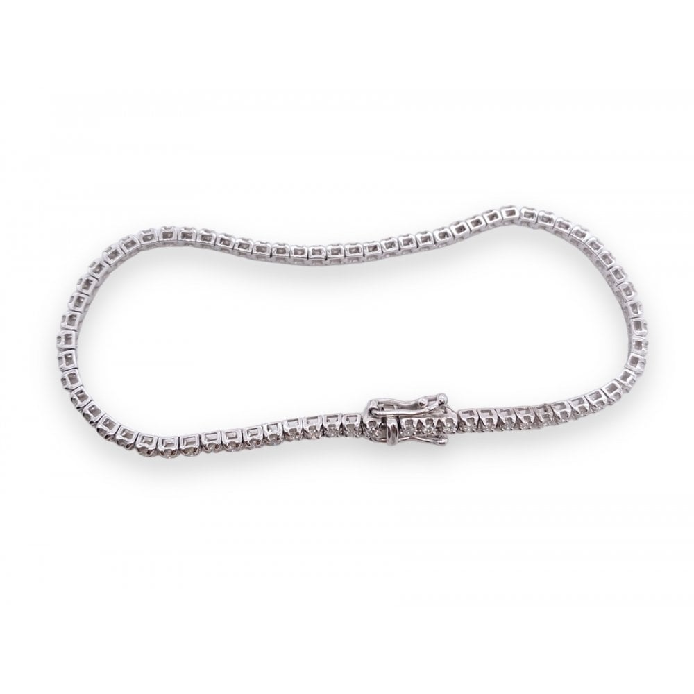 9ct White Gold Ladies Diamond Line Tennis Bracelet 1.03ct