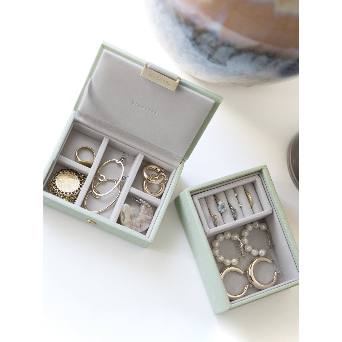 Ladies Sage Green Micro Double Layer Jewellery Box 76152