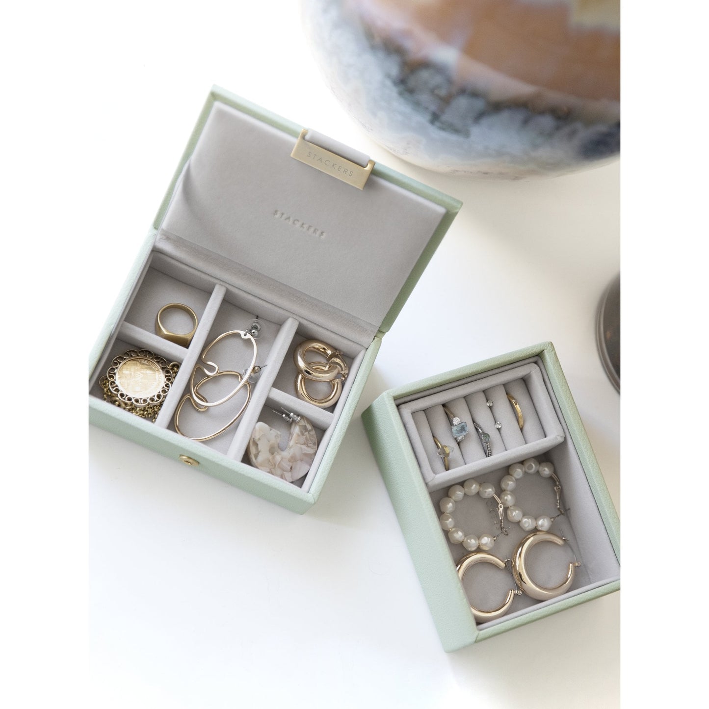 Ladies Sage Green Micro Double Layer Jewellery Box 76152