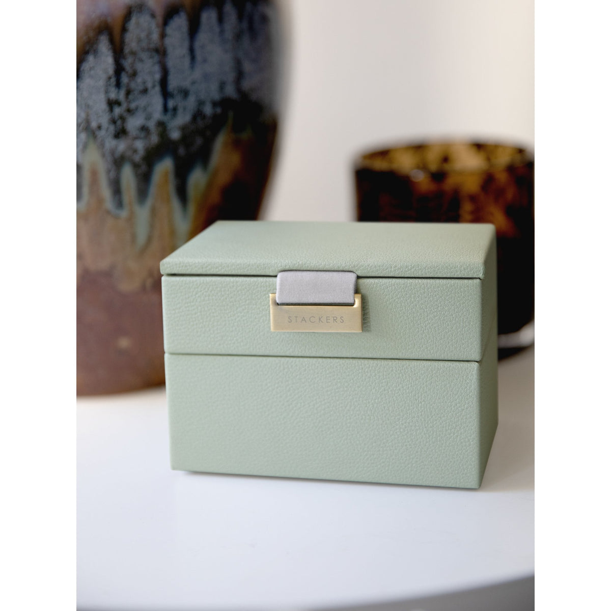 Ladies Sage Green Micro Double Layer Jewellery Box 76152