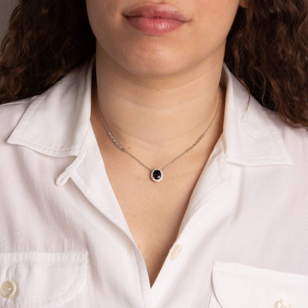 Sterling Silver Oval Blue Necklace With Detailed Chain N4495