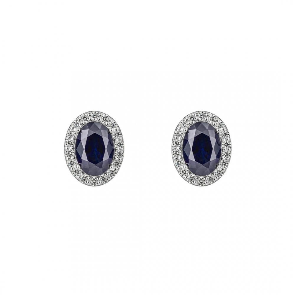 Sterling Silver Oval Stud Earrings With Pave Surround E6186