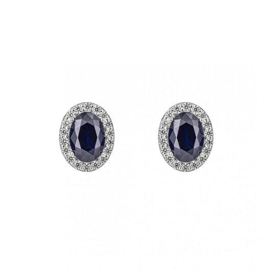 Sterling Silver Oval Stud Earrings With Pave Surround E6186