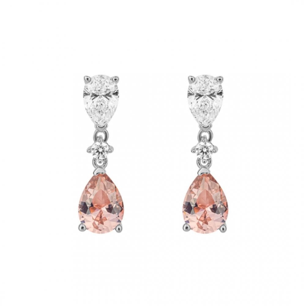 Sterling Silver Teardrop Pink Zirconia Drop Earrings E6190
