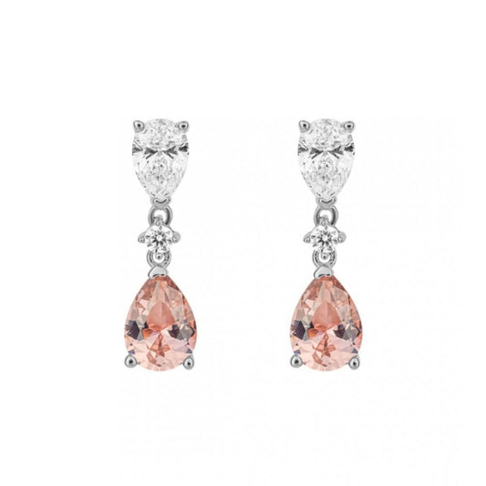 Sterling Silver Teardrop Pink Zirconia Drop Earrings E6190