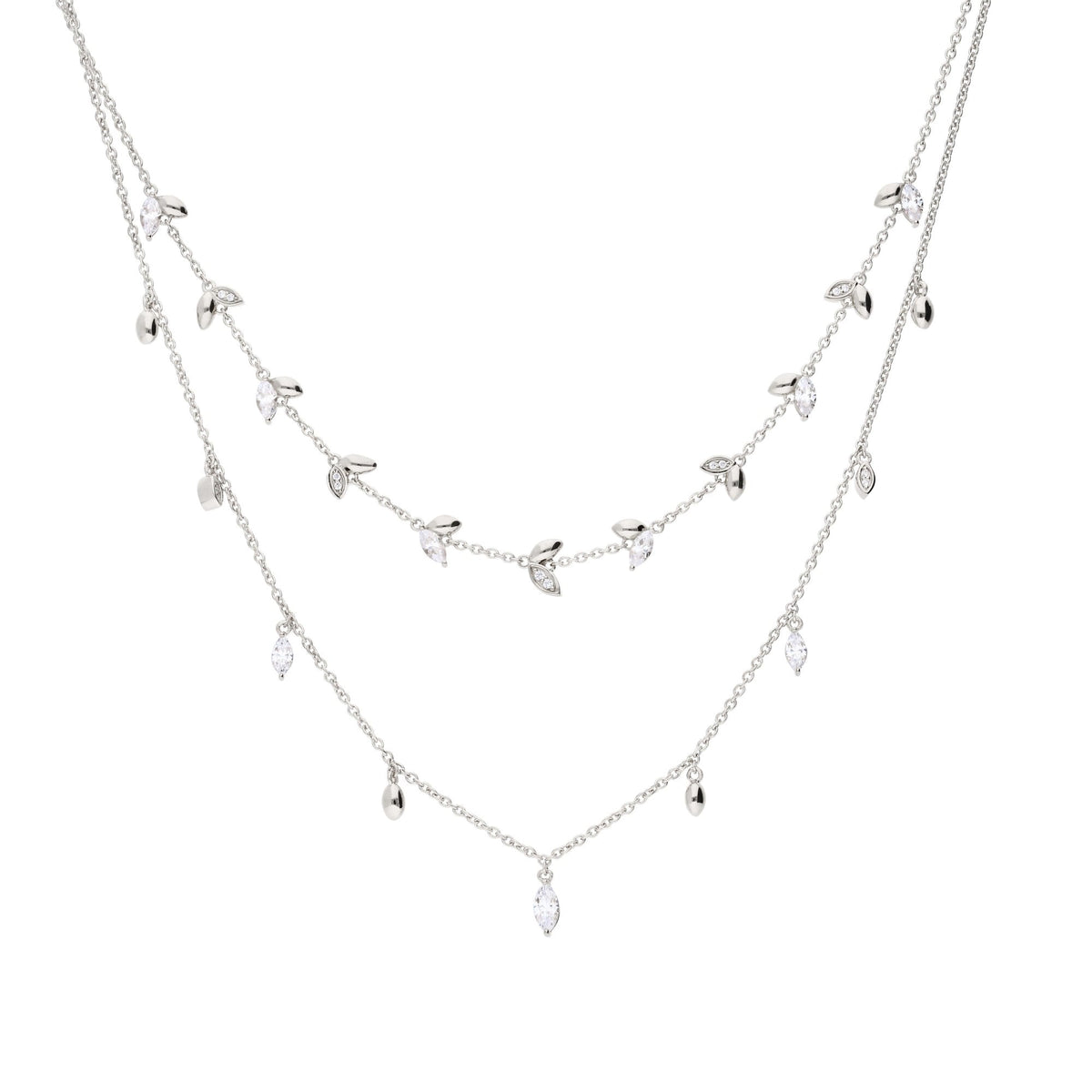 Sterling Silver Marquise CZ Detail Double Row Necklace N4418