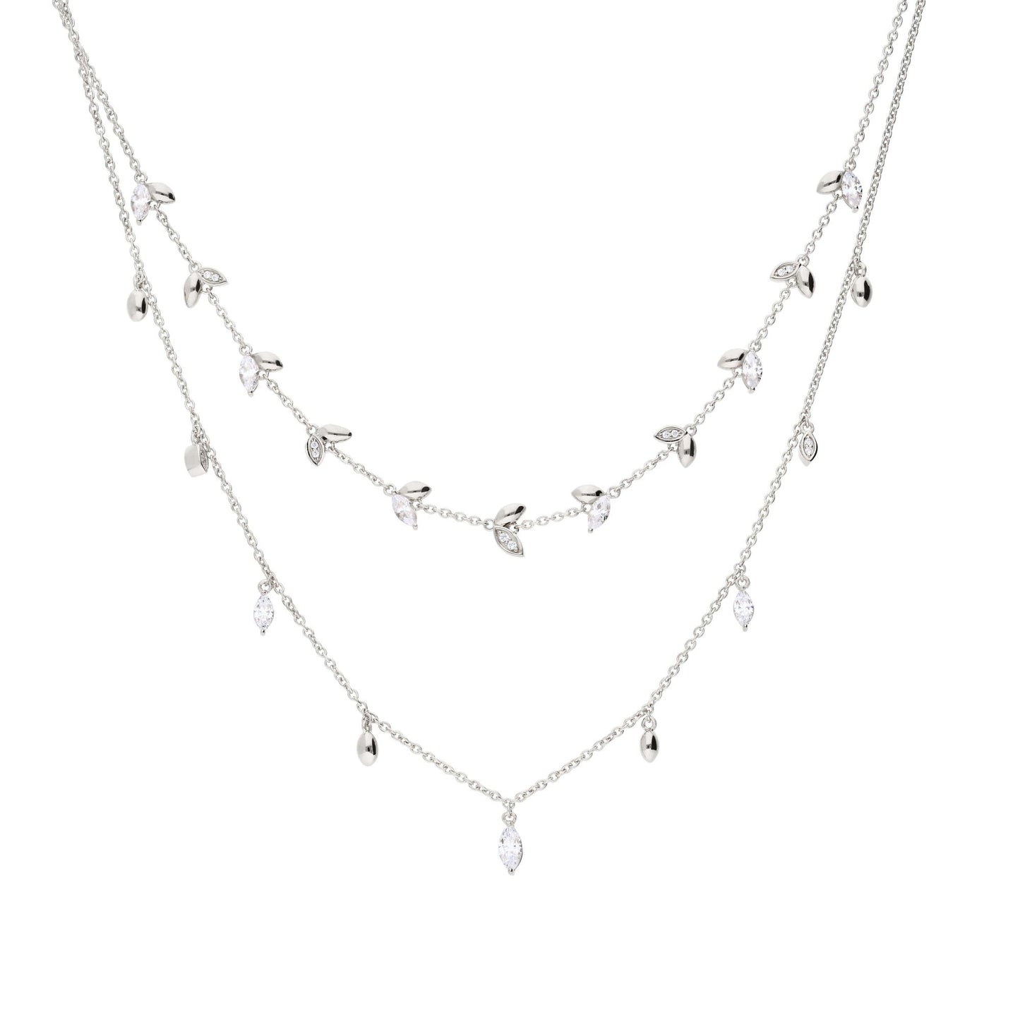 Sterling Silver Marquise CZ Detail Double Row Necklace N4418