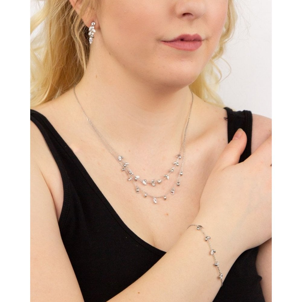 Sterling Silver Marquise CZ Detail Double Row Necklace N4418