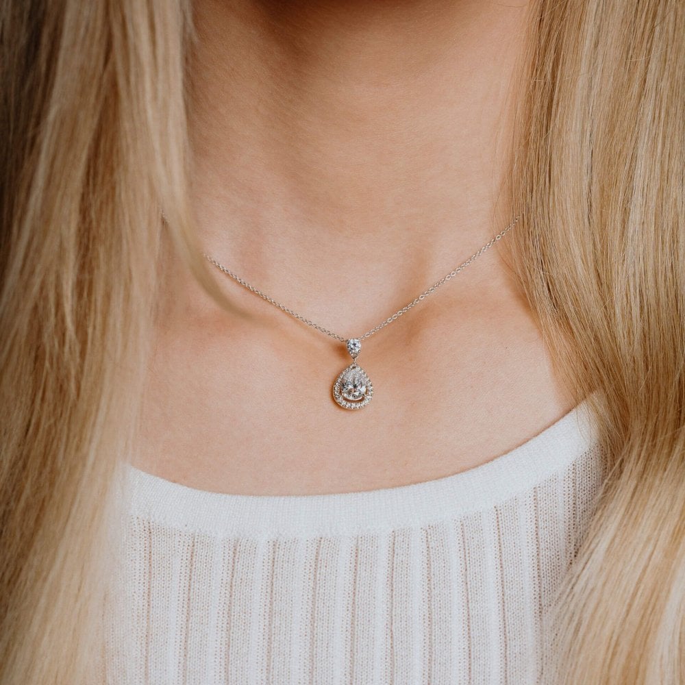 Sterling Silver Teardrop Shaped Zirconia Drop Pendant P4623