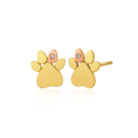 9ct Paw Prints on My Heart Diamond Stud Earrings GPWP0365