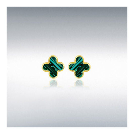 Ladies 9ct Yellow Gold Malachite Petal Stud Earrings