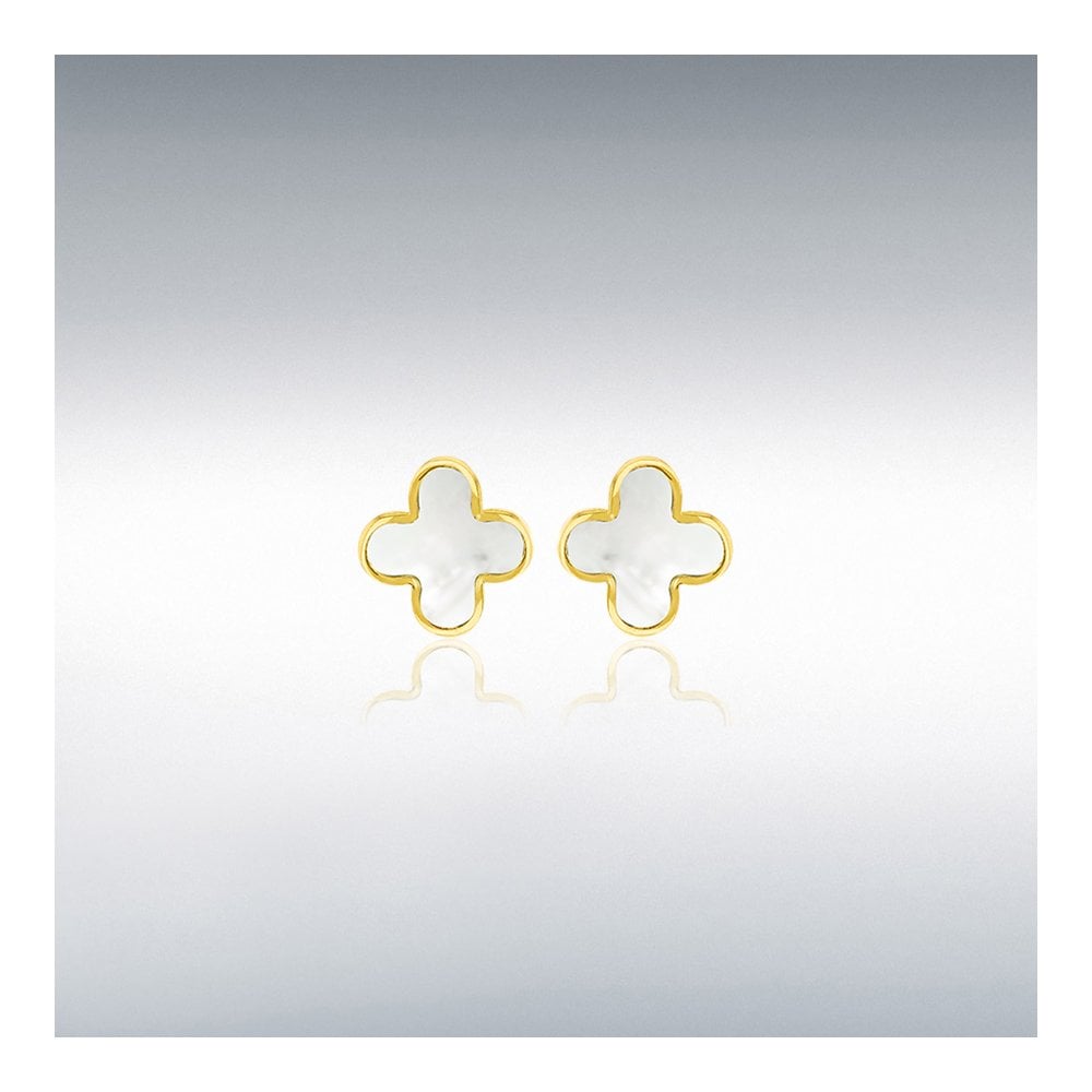 9ct Yellow Gold Mother Of Pearl Petal Stud Earrings