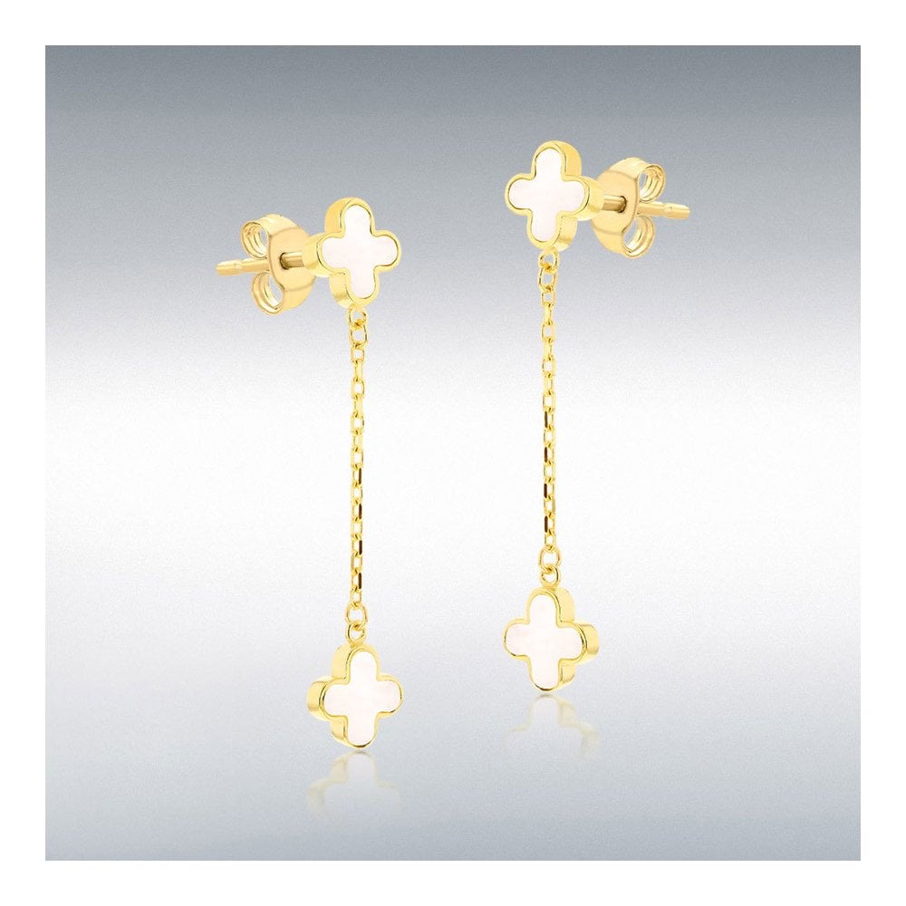 9ct Yellow Gold Mother Of Pearl Petal Drop Earrings