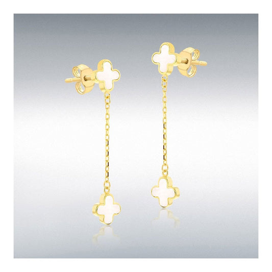9ct Yellow Gold Mother Of Pearl Petal Drop Earrings