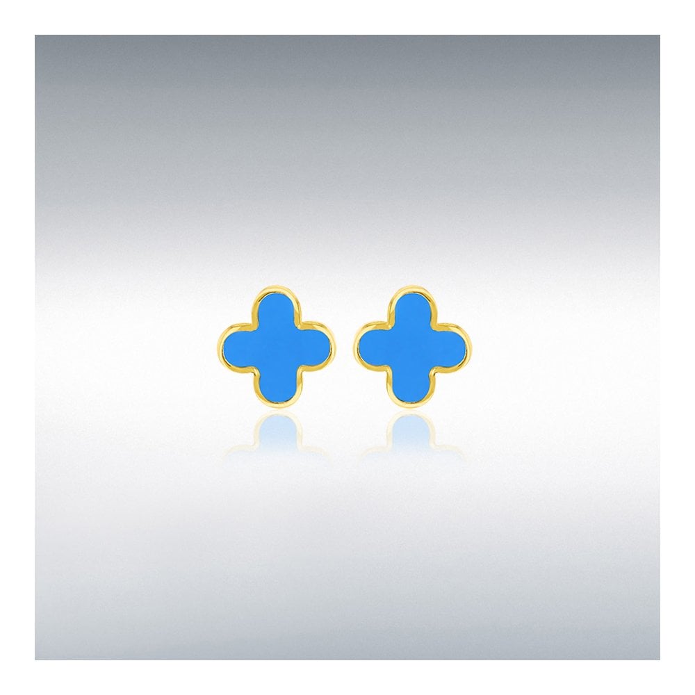 9ct Yellow Gold Turquoise Petal Stud Earrings