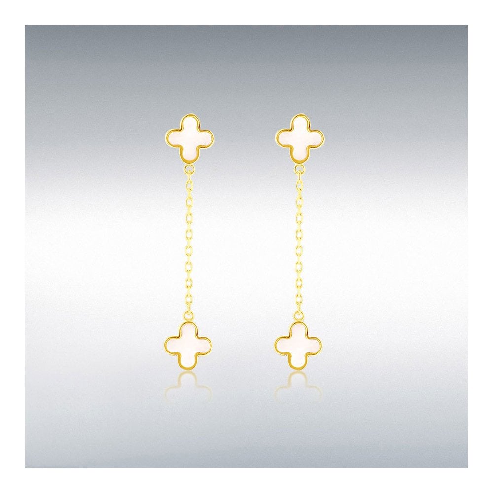 9ct Yellow Gold Mother Of Pearl Petal Drop Earrings