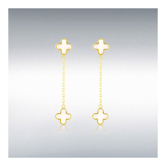 9ct Yellow Gold Mother Of Pearl Petal Drop Earrings