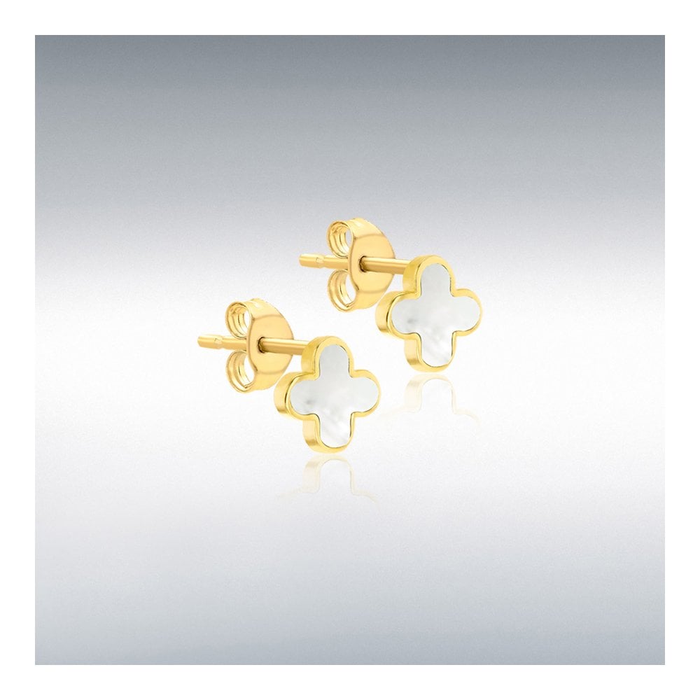 9ct Yellow Gold Mother Of Pearl Petal Stud Earrings