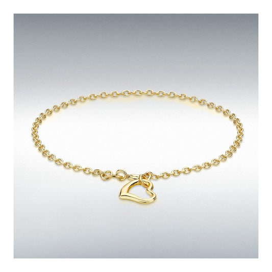 9ct Yellow Gold Open Drop Heart Bracelet 18cm