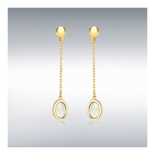 9ct Yellow Gold Oval Mother Of Pearl Stud Drop Earrings