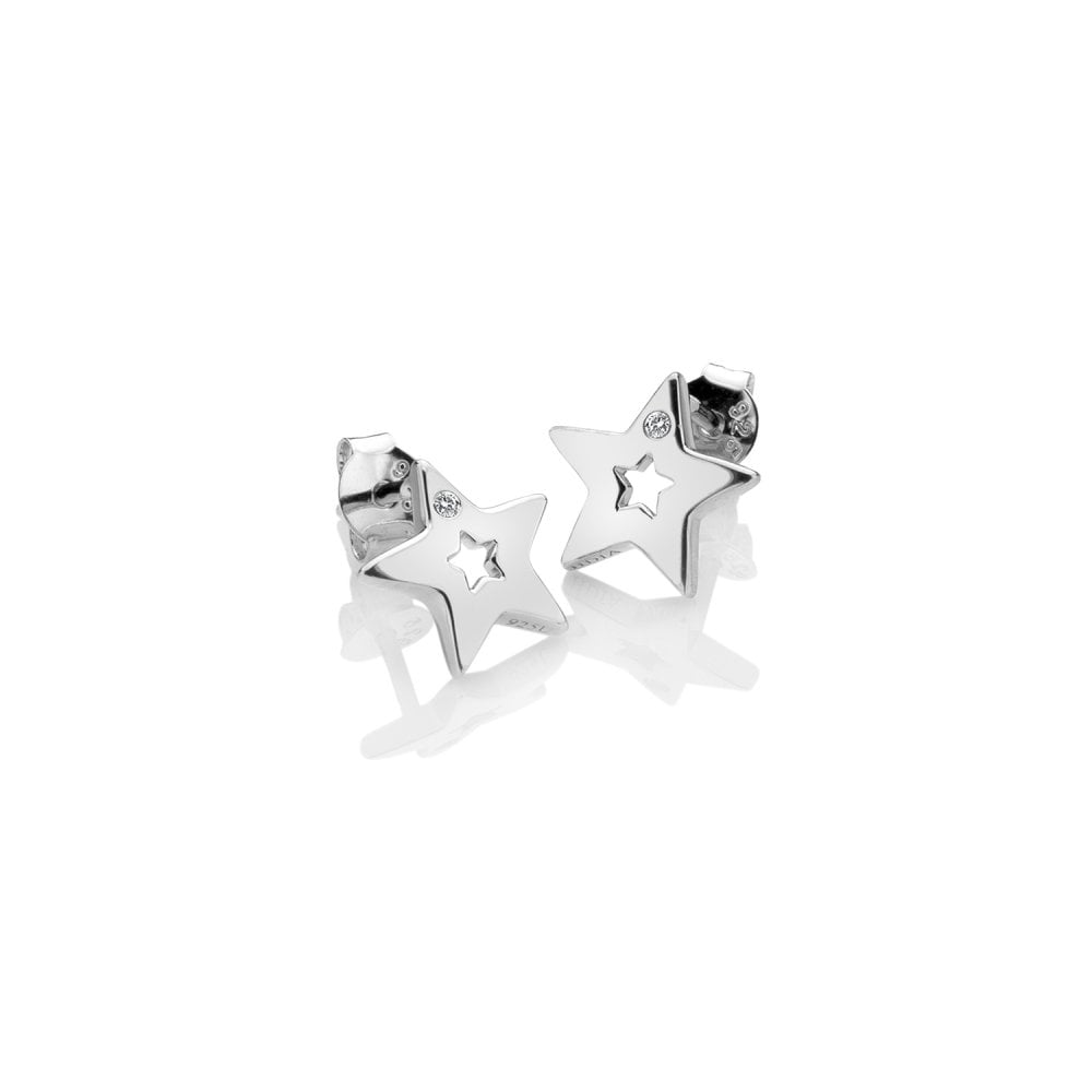 Sterling Silver Ladies Diamond Star Stud Earrings DE587