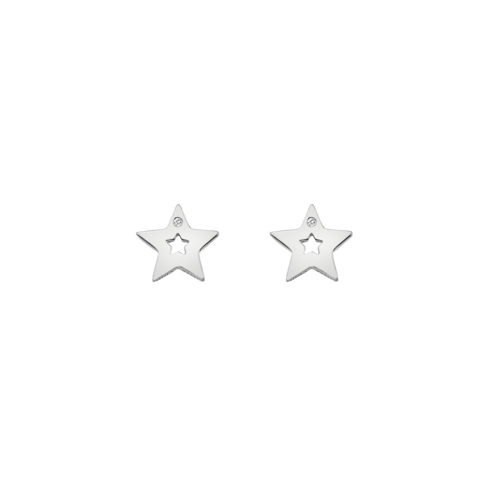 Sterling Silver Ladies Diamond Star Stud Earrings DE587