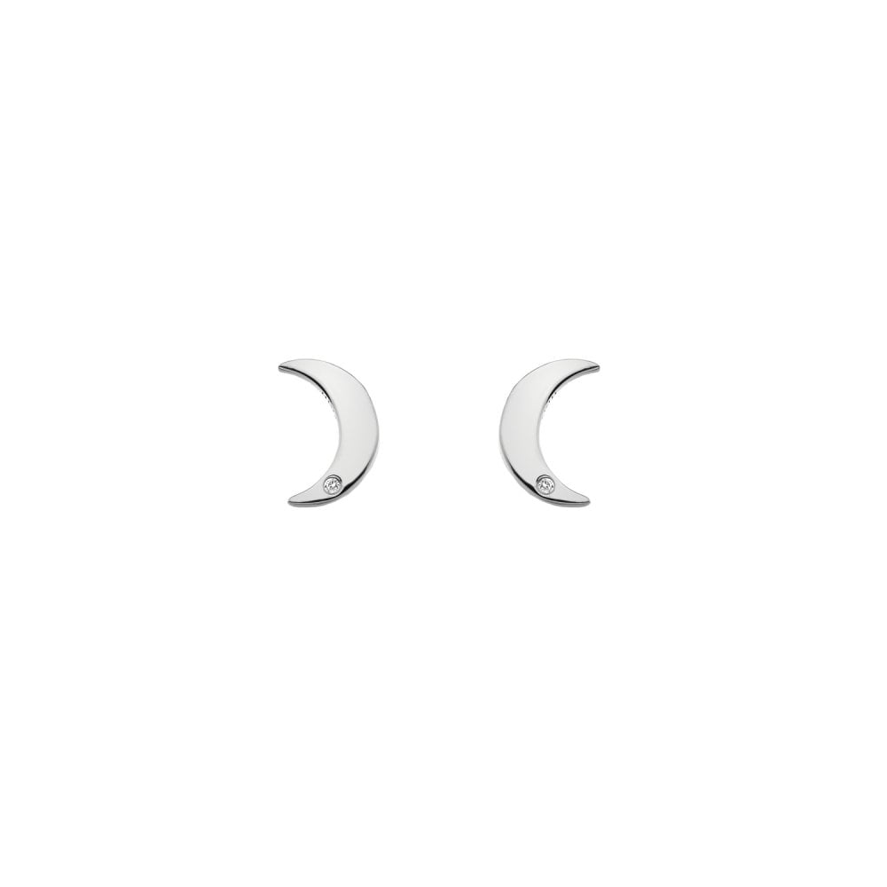 Sterling Silver Ladies Diamond Moon Srud Earrings DE588