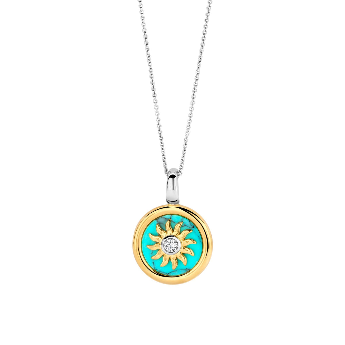 Sterling Silver Turquoise & CZ Sun Pendant 6831TQ
