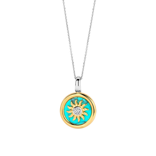 Sterling Silver Turquoise & CZ Sun Pendant 6831TQ