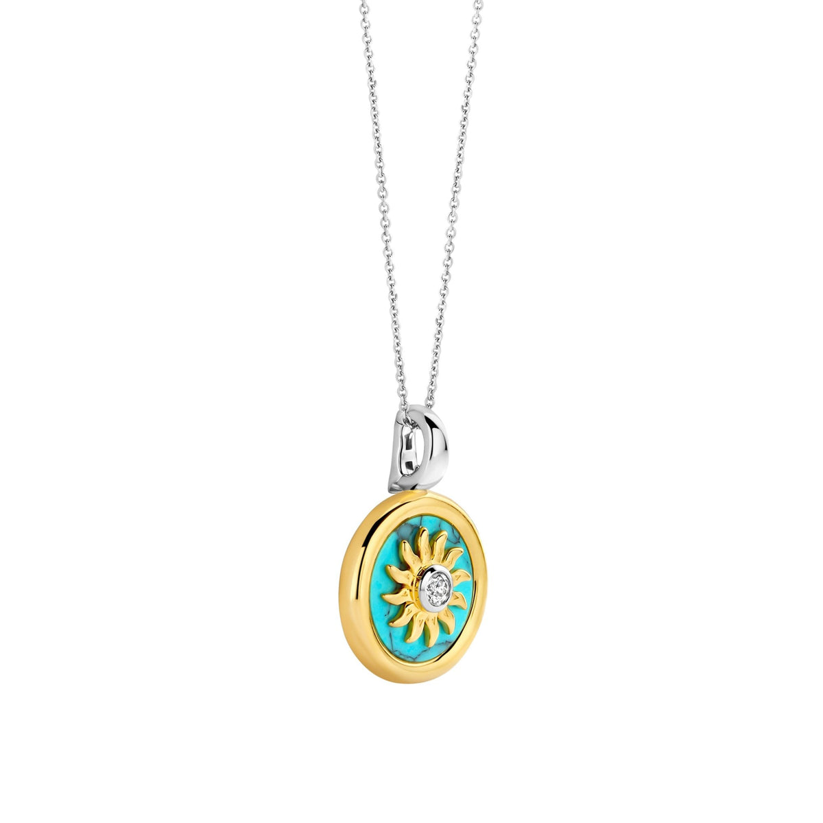 Sterling Silver Turquoise & CZ Sun Pendant 6831TQ