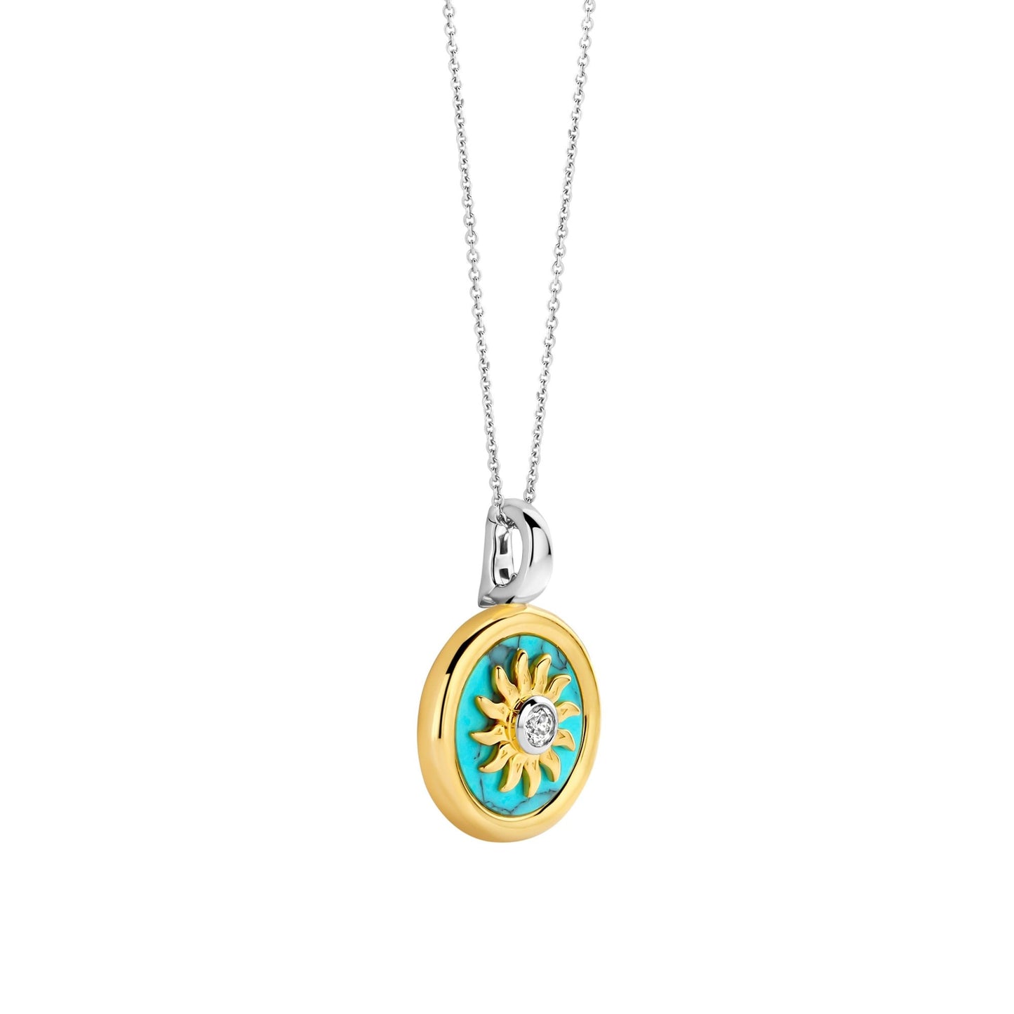 Sterling Silver Turquoise & CZ Sun Pendant 6831TQ