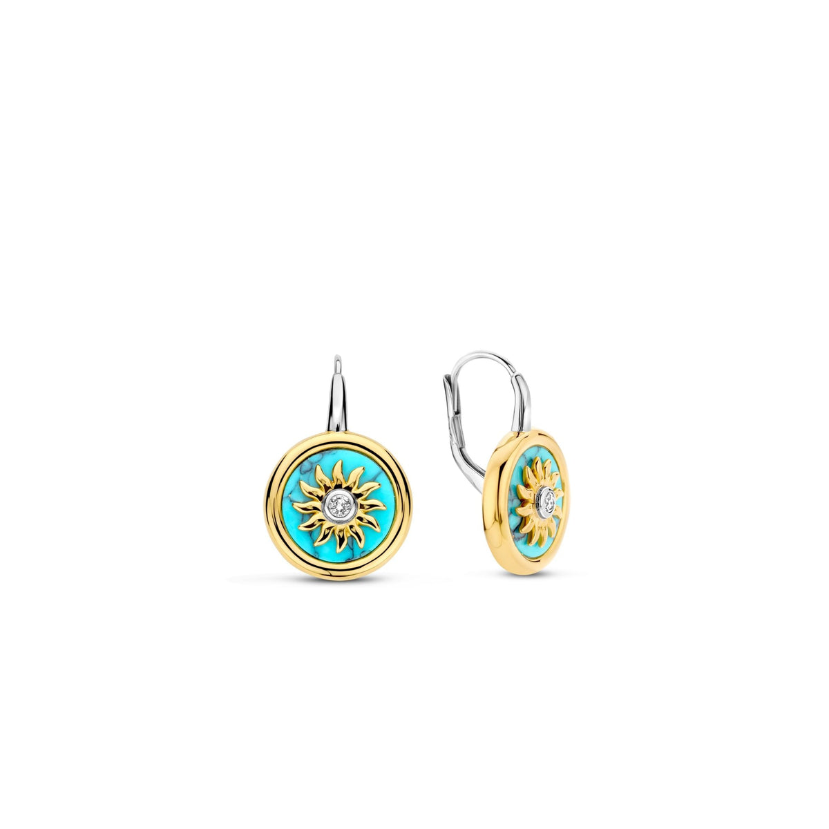 Sterling Silver With Gold Finish CZ & Turquoise Earrings 7971TQ