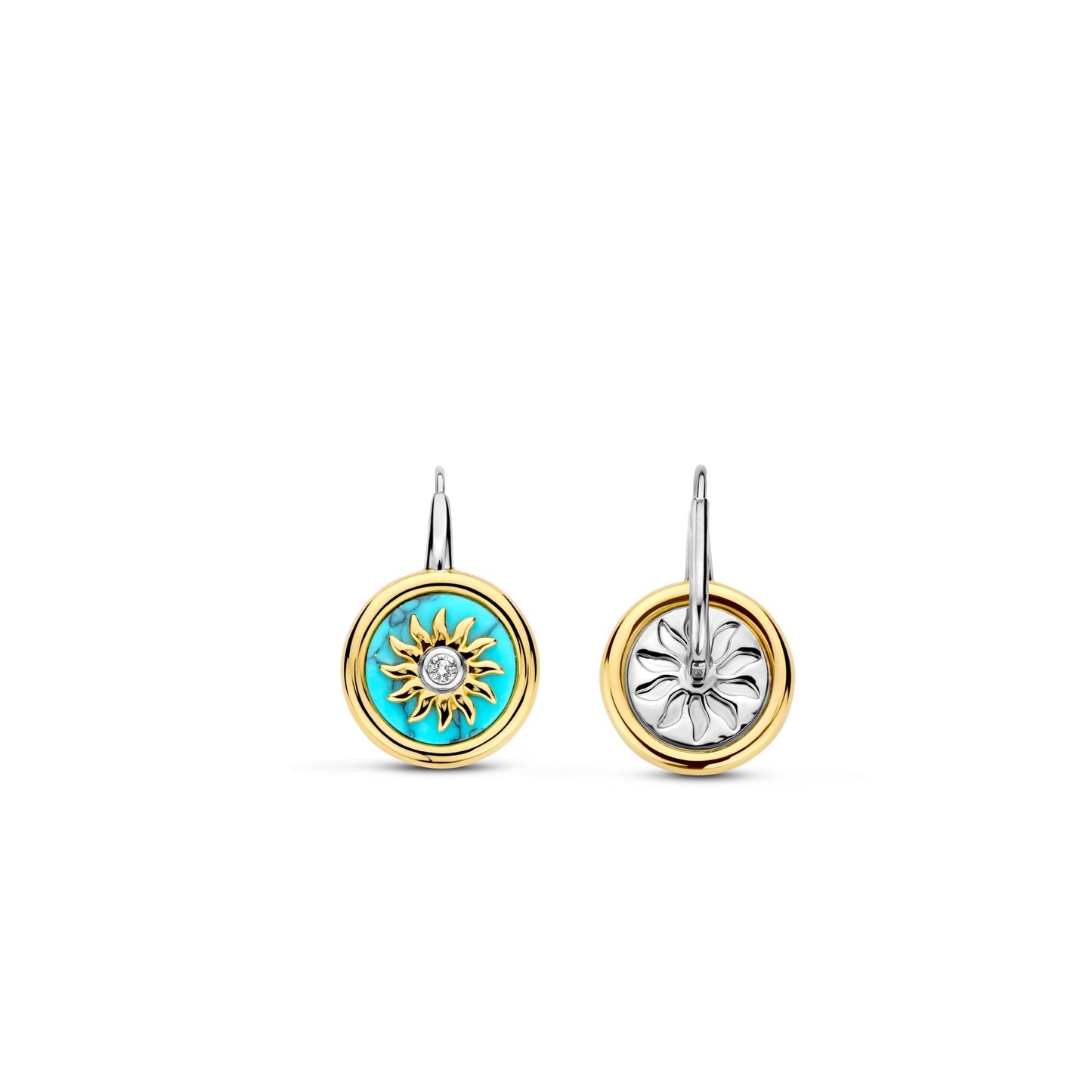 Sterling Silver With Gold Finish CZ & Turquoise Earrings 7971TQ