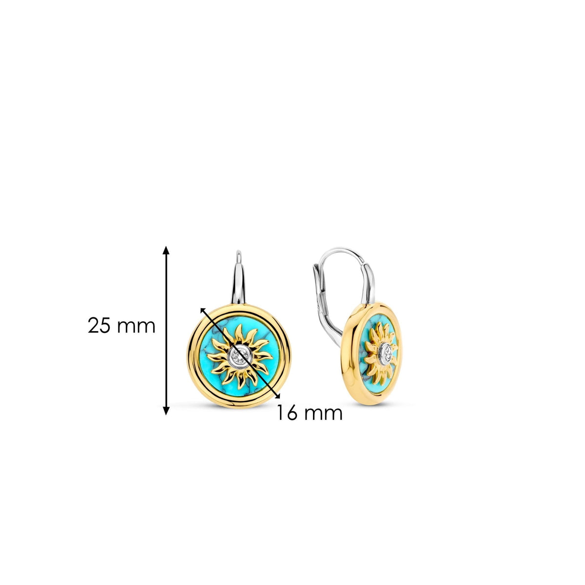 Sterling Silver With Gold Finish CZ & Turquoise Earrings 7971TQ