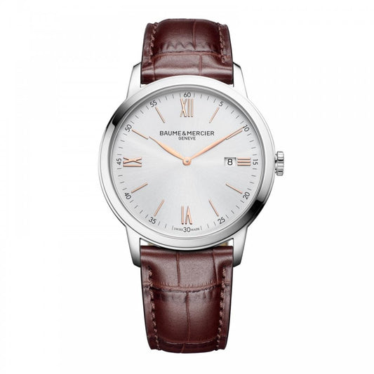Gents Steel Quartz Watch on Leather Strap, Date Classima 10415