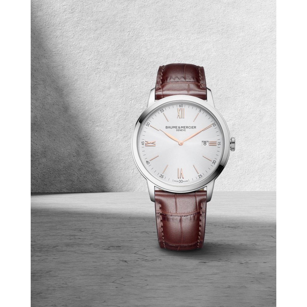Gents Steel Quartz Watch on Leather Strap, Date Classima 10415