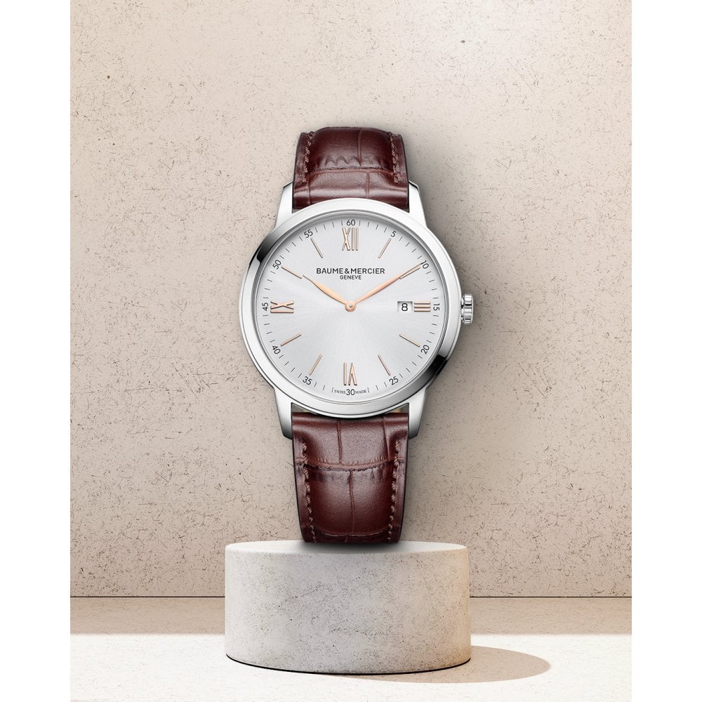Gents Steel Quartz Watch on Leather Strap, Date Classima 10415