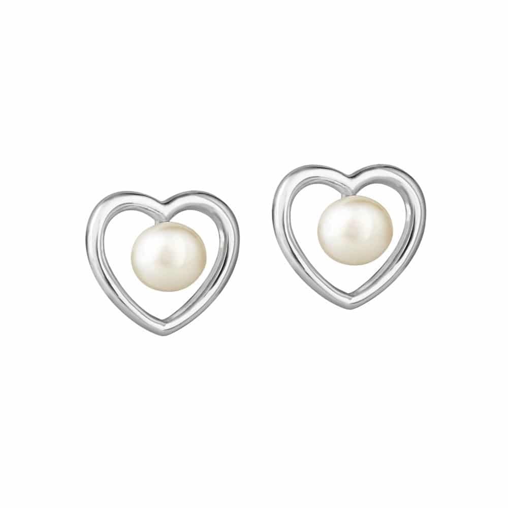 Sterling Silver Freshwater Pearl Kimberley Heart Stud Earrings