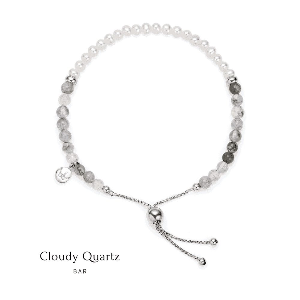 Silver Freshwater Pearl & Cloudy Quartz Extendable Bracelet