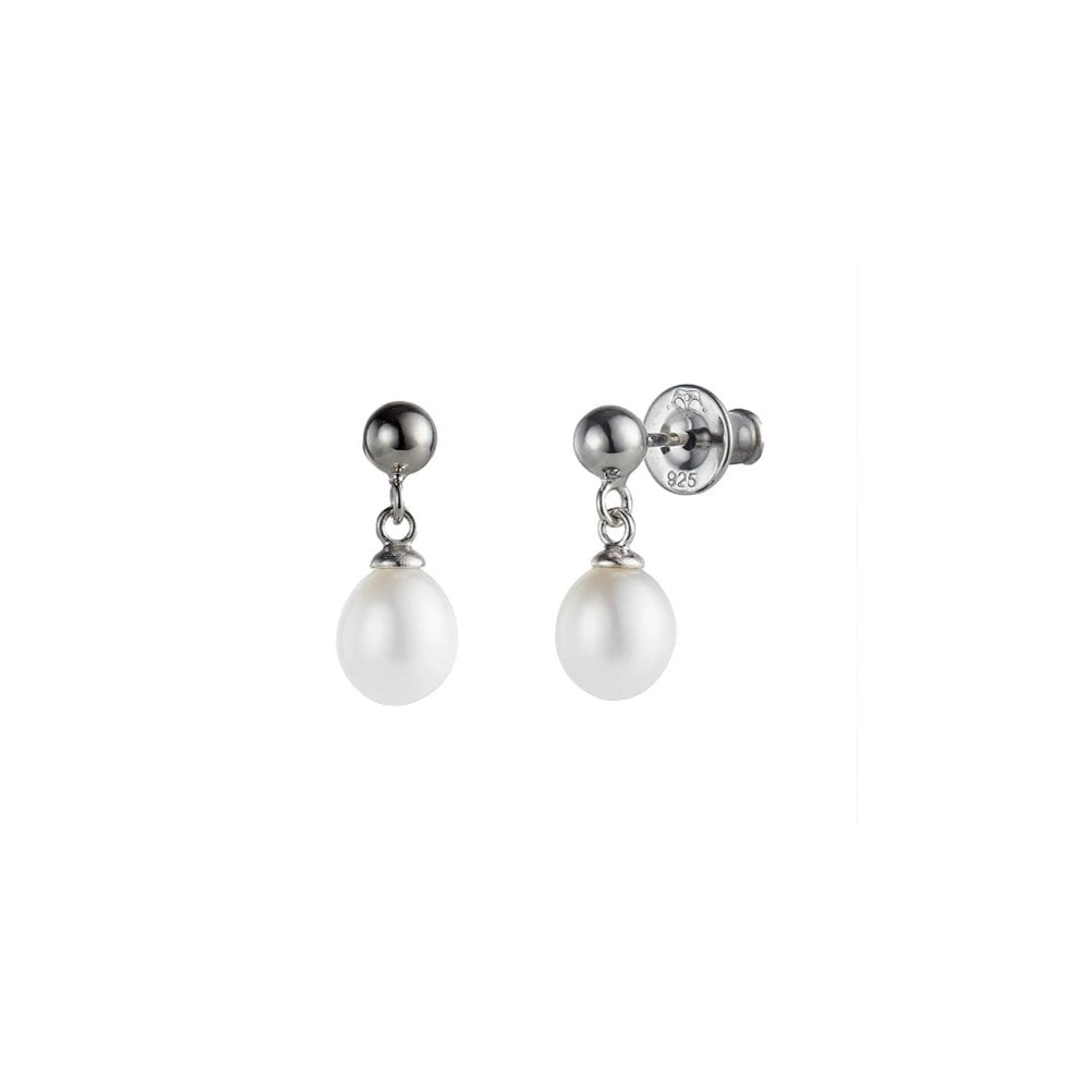 Sterling Silver Oval Freshwater Pearl Drop Earrings 934015